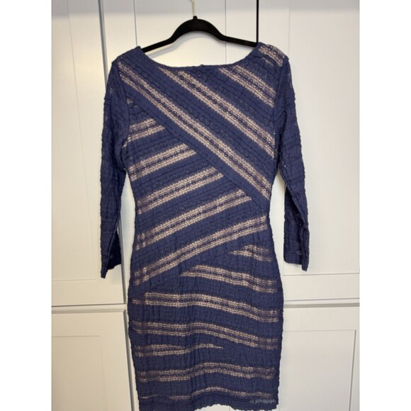 MAX STUDIO Sheath Dress XL Navy Blue Lace Ivory Lining 3/4 Sleeve Stretch Work - Picture 7 of 9